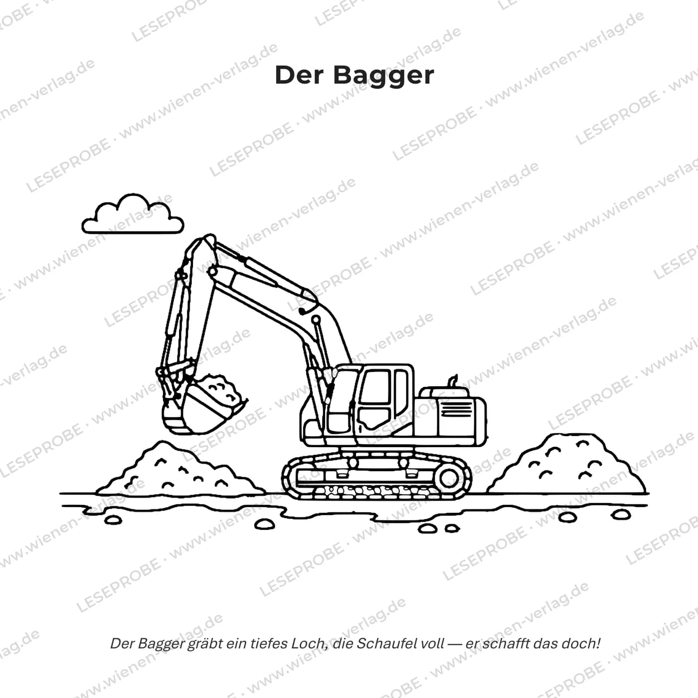 Ausmal-Motiv mit Reim aus „Mein großes Bagger-Malbuch ab 3 Jahren“