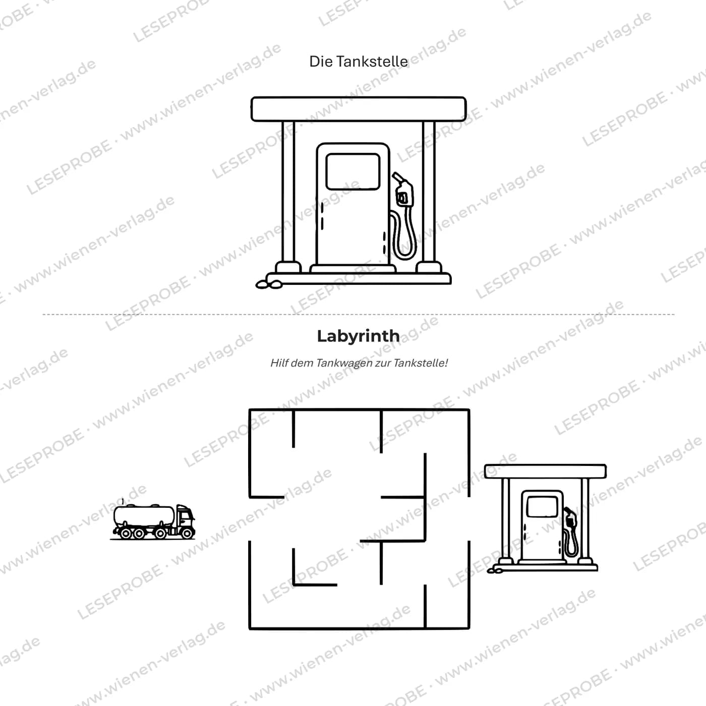 Aufgabenseite (Labyrinth) aus „Mein großes Fahrzeuge-Malbuch ab 3 Jahren“