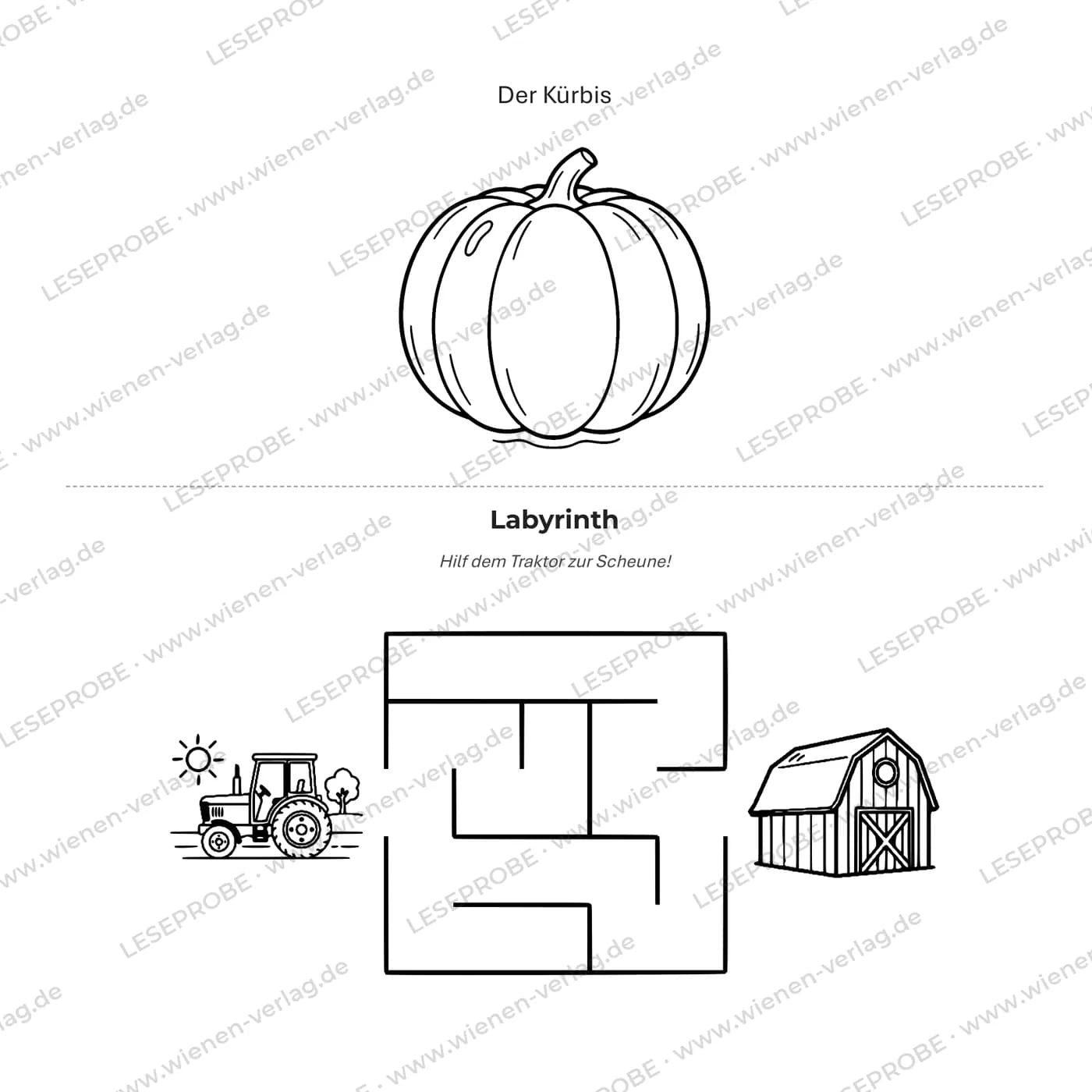 Aufgabenseite (Labyrinth) aus „Mein großes Trecker-Malbuch ab 3 Jahren“
